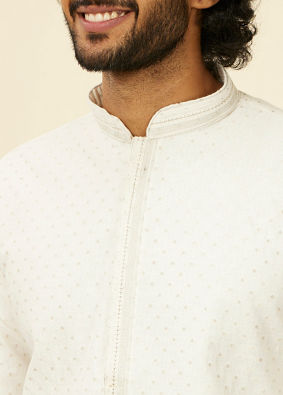 Manyavar Men Warm White Polka Dotted Kurta Set image number 1