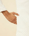 Manyavar Men Warm White Polka Dotted Kurta Set