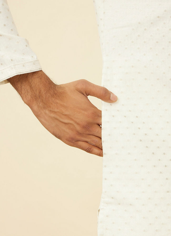 Manyavar Men Warm White Polka Dotted Kurta Set