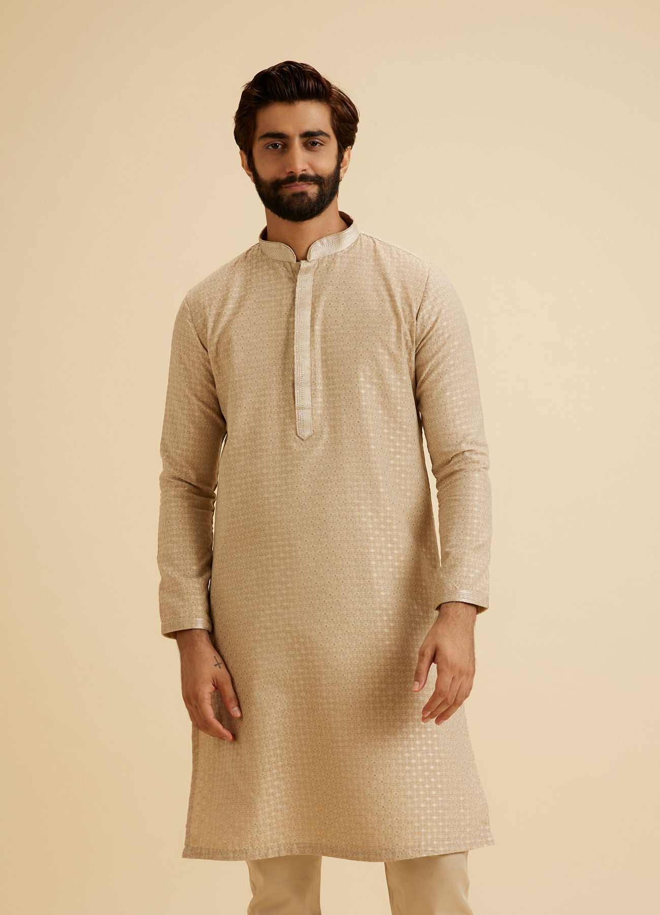 Manyavar Men Enthralling Beige Kurta Pajama