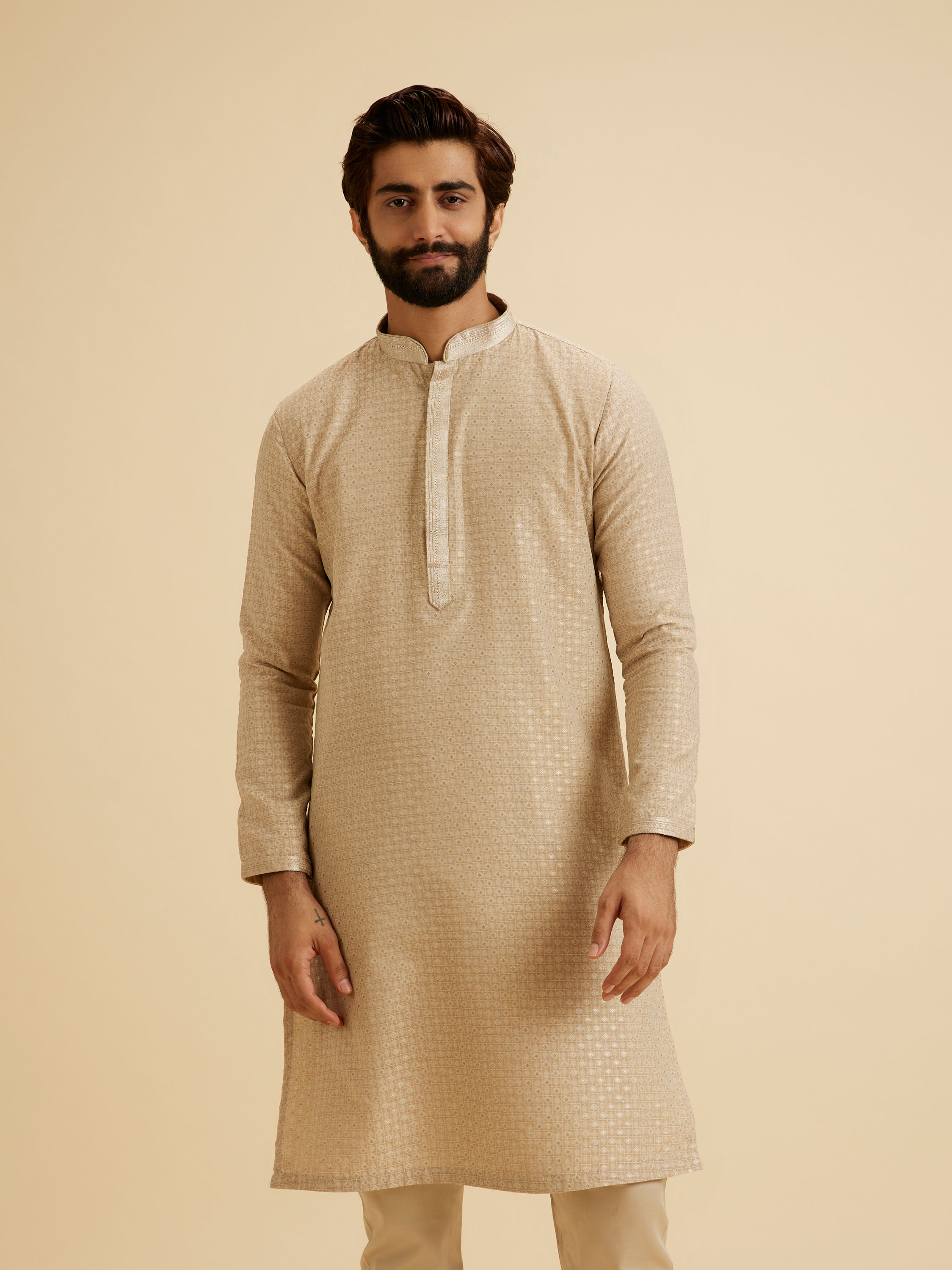 Manyavar Men Enthralling Beige Kurta Pajama