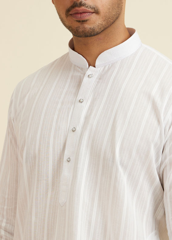 Manyavar Men White Cotton Self Design Kurta Set