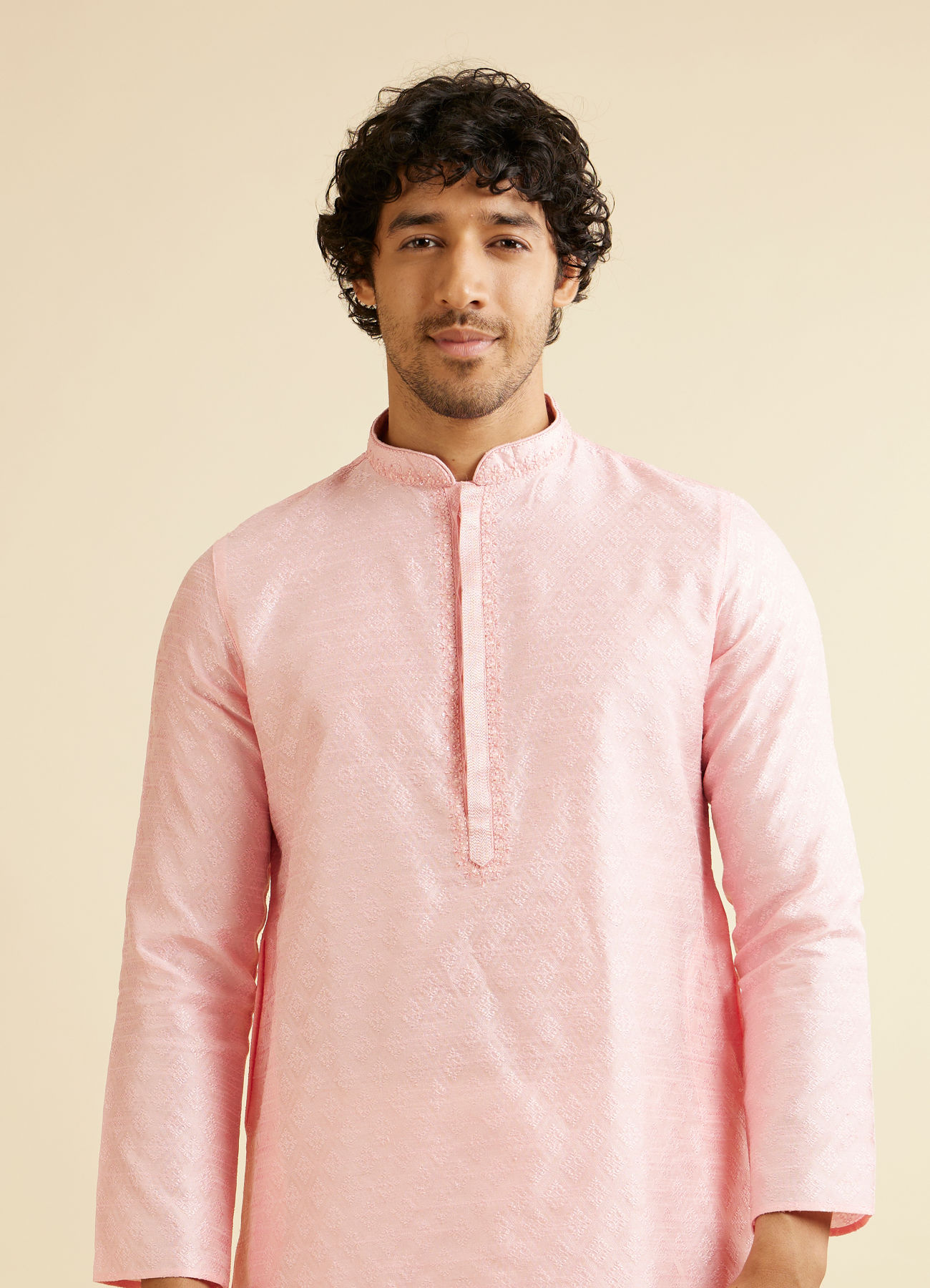 Manyavar Men Light Pink Buta Patterned Kurta Set