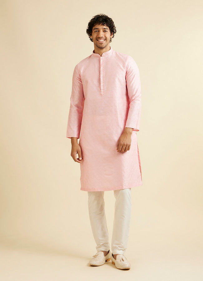 Manyavar Men Light Pink Buta Patterned Kurta Set