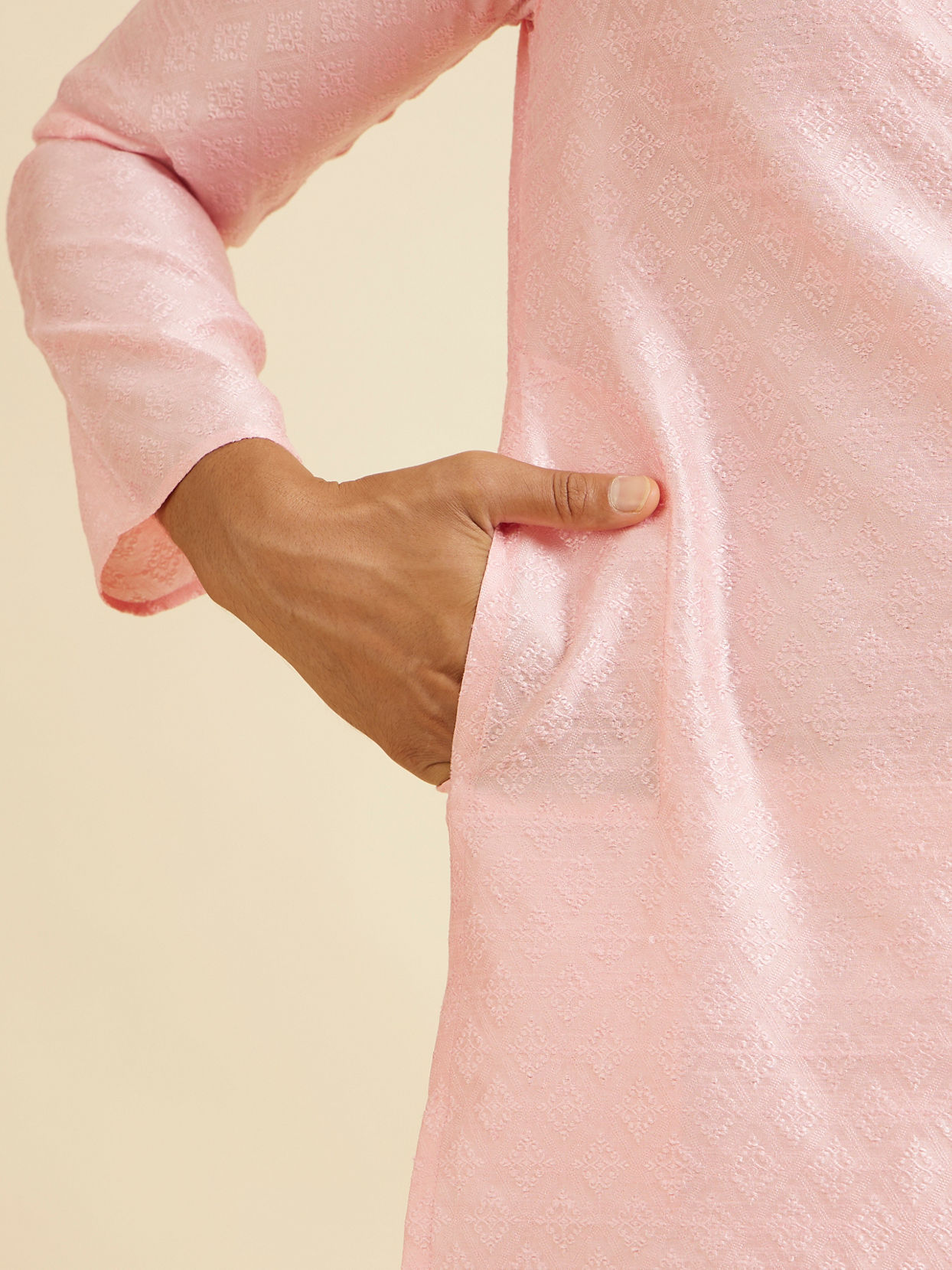 Manyavar Men Light Pink Buta Patterned Kurta Set