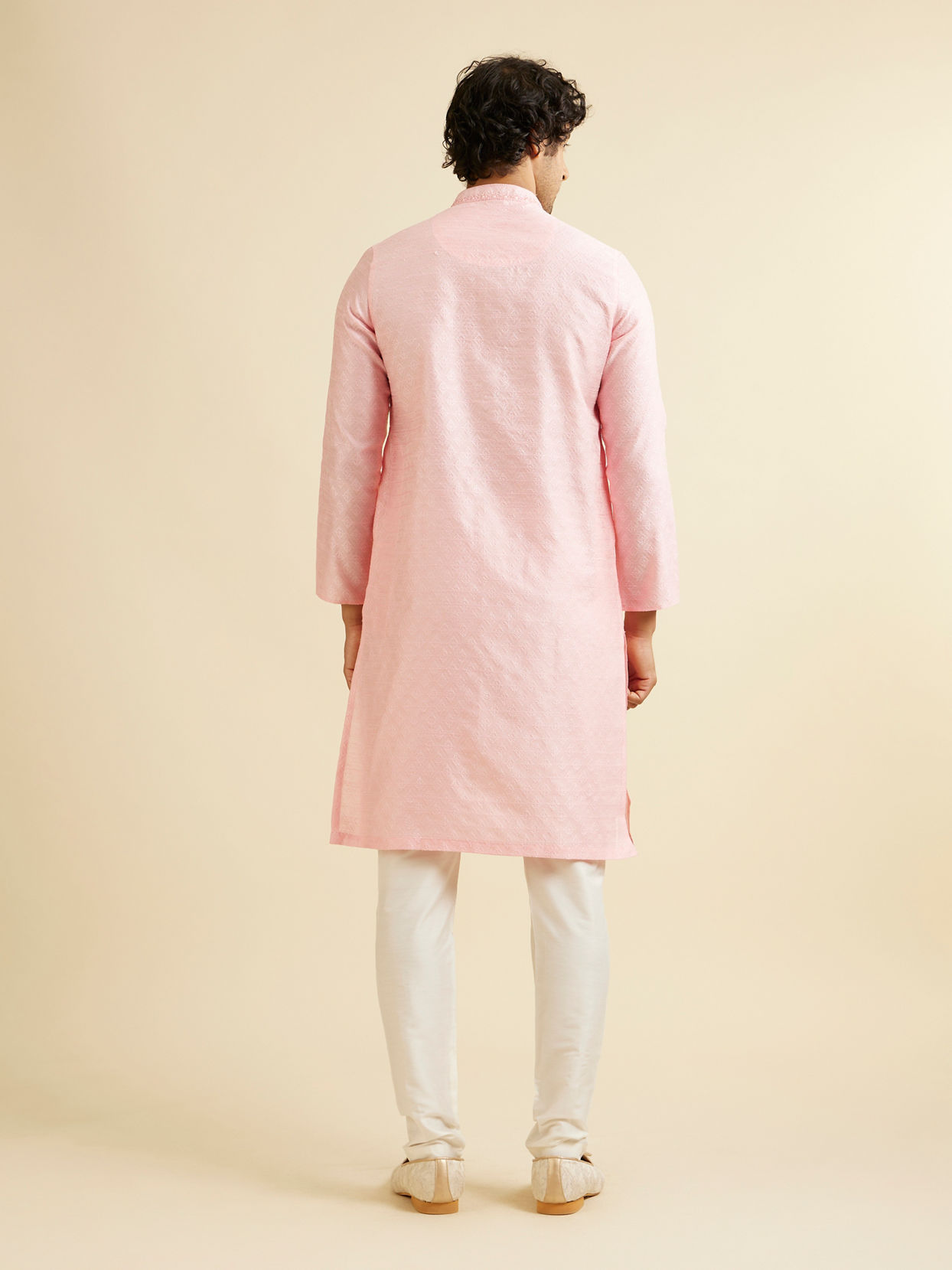 Manyavar Men Light Pink Buta Patterned Kurta Set