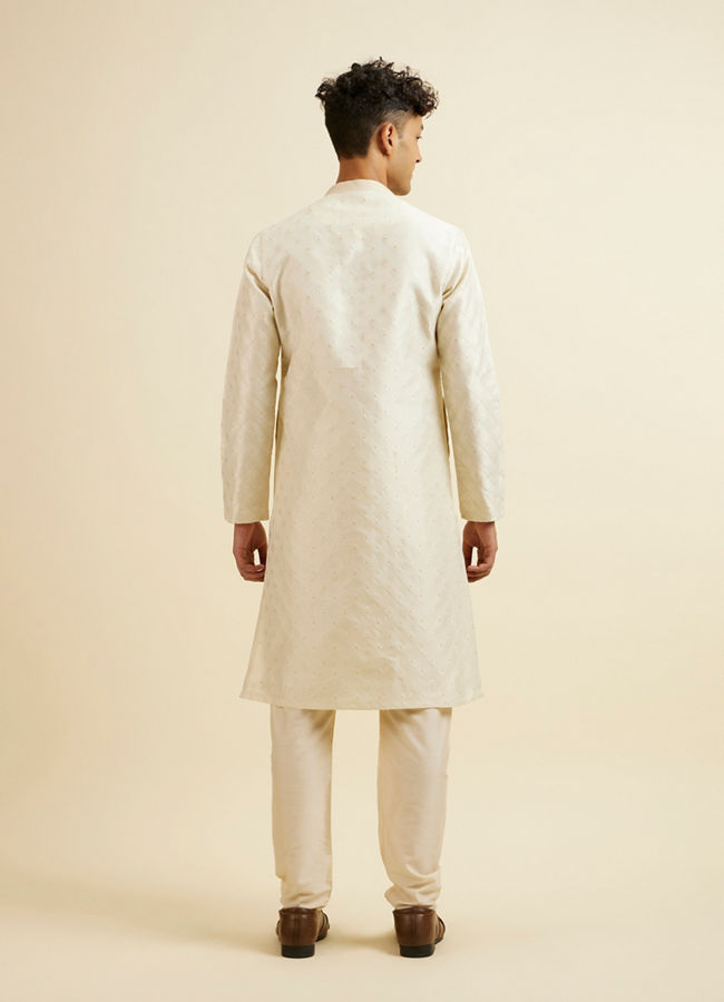 Manyavar Men Cream Grid Patterned Kurta Set