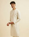 Cream Grid Patterned Kurta Set