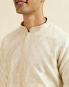 Manyavar Men Cream Grid Patterned Kurta Set