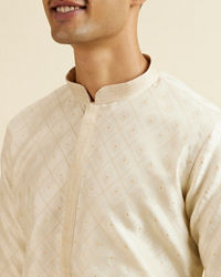 Manyavar Men Cream Grid Patterned Kurta Set