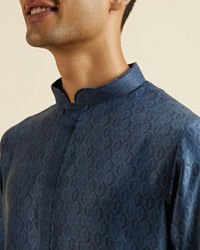 Manyavar Men Dark Blue Hexagonal Patterned Kurta Set