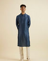 Manyavar Men Dark Blue Hexagonal Patterned Kurta Set