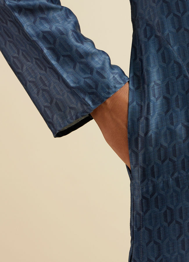 Manyavar Men Dark Blue Hexagonal Patterned Kurta Set