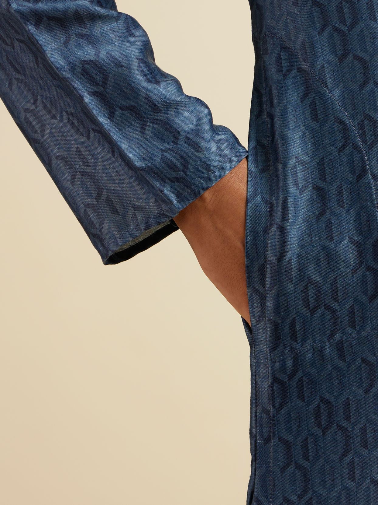 Manyavar Men Dark Blue Hexagonal Patterned Kurta Set