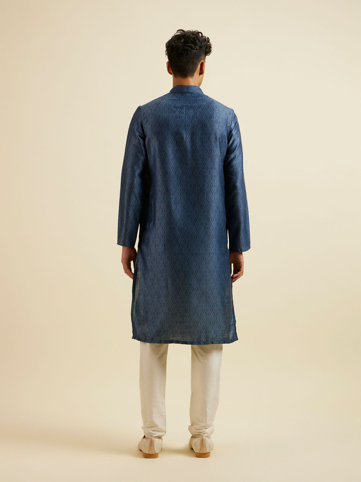 Manyavar Men Dark Blue Hexagonal Patterned Kurta Set