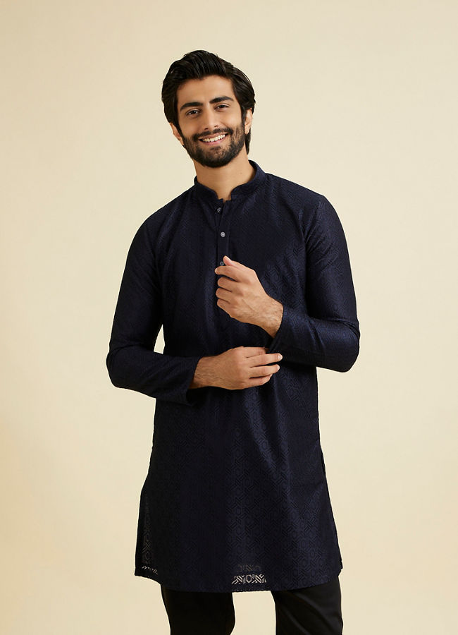 Manyavar Men Dazzling Dark Blue Kurta Pajama
