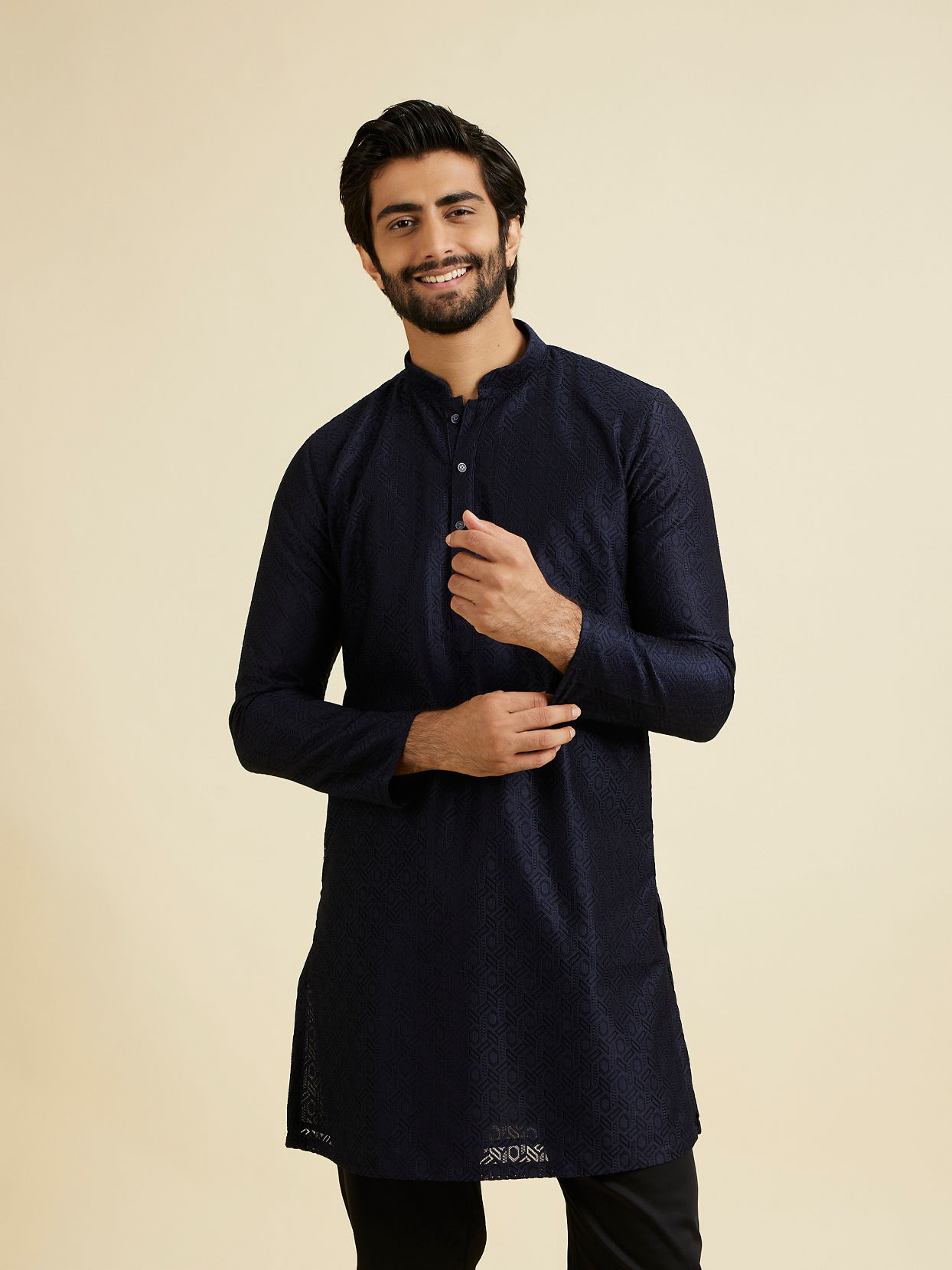 Manyavar Men Dazzling Dark Blue Kurta Pajama
