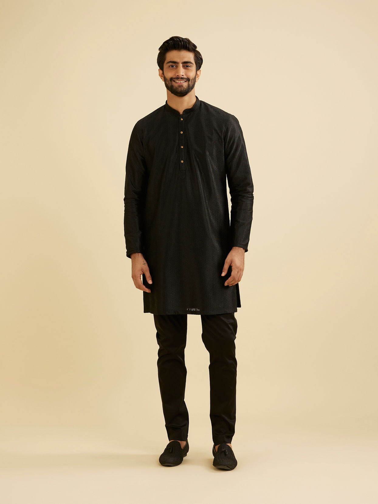Manyavar Men Black Elegance Kurta Pajama