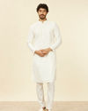 Manyavar Men Ivory Cream Self Patterned Kurta Set