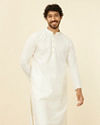 alt message - Manyavar Men Ivory Cream Self Patterned Kurta Set image number 0