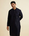 Manyavar Men Dark Blue Self Patterned Kurta Set