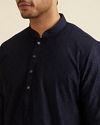 alt message - Manyavar Men Dark Blue Self Patterned Kurta Set image number 1