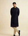 Manyavar Men Dark Blue Self Patterned Kurta Set