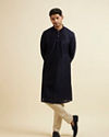 alt message - Manyavar Men Dark Blue Self Patterned Kurta Set image number 2