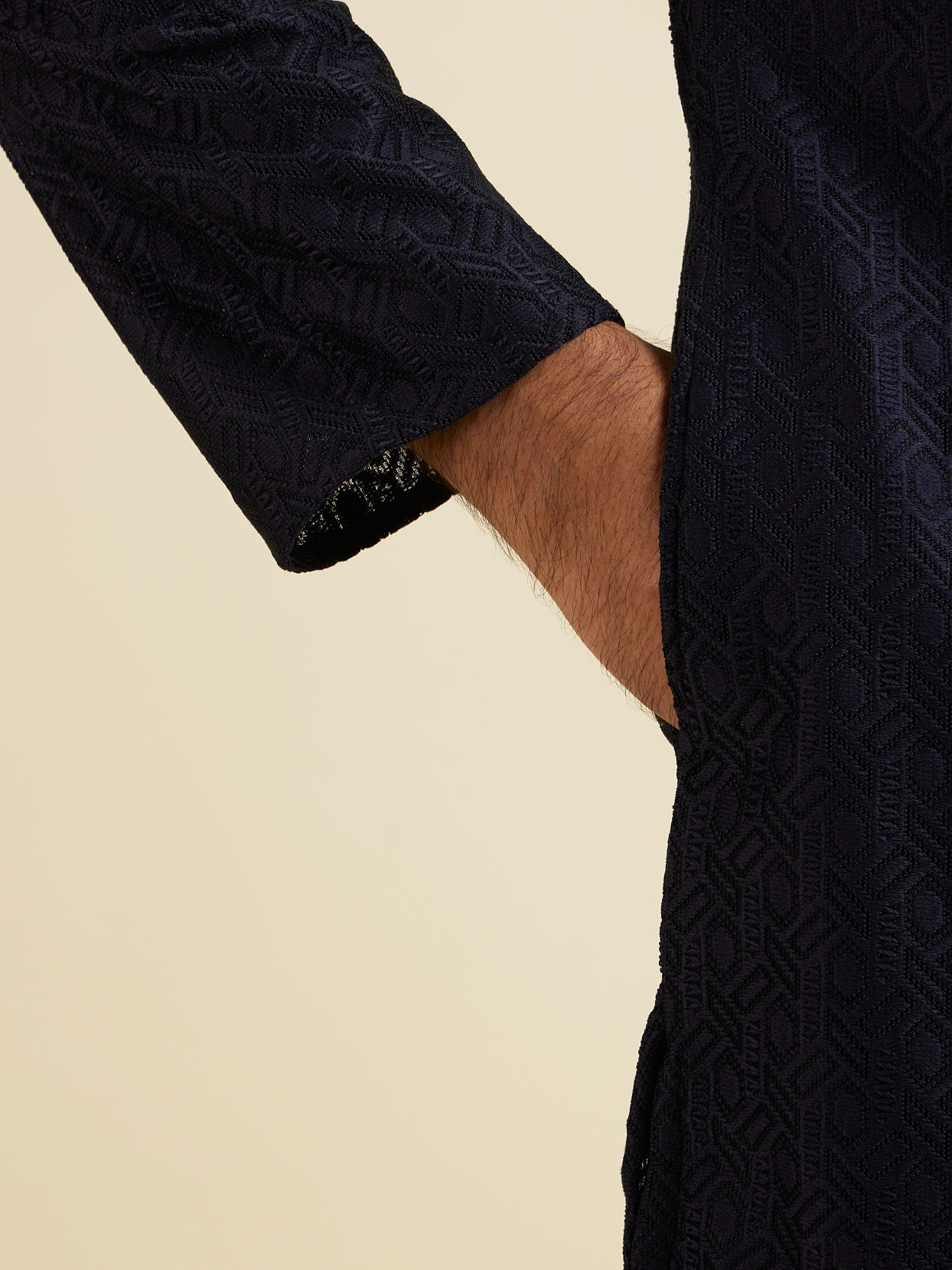 Manyavar Men Dark Blue Self Patterned Kurta Set