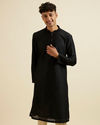 alt message - Manyavar Men Black Self Patterned Kurta Set image number 0