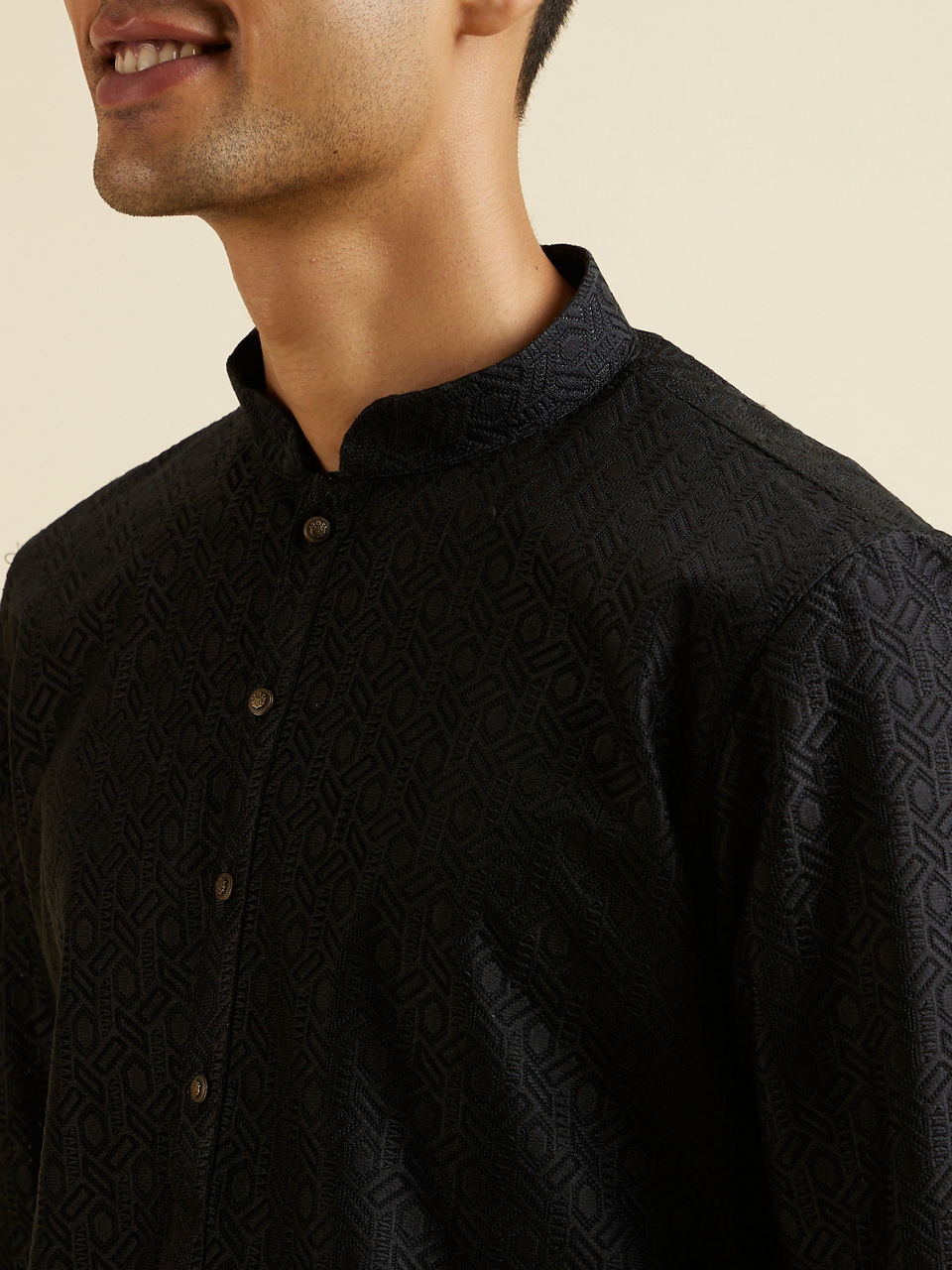 Manyavar Men Black Self Patterned Kurta Set