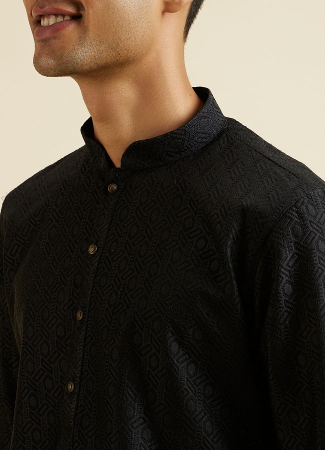 Manyavar Men Black Self Patterned Kurta Set