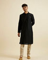 alt message - Manyavar Men Black Self Patterned Kurta Set image number 2