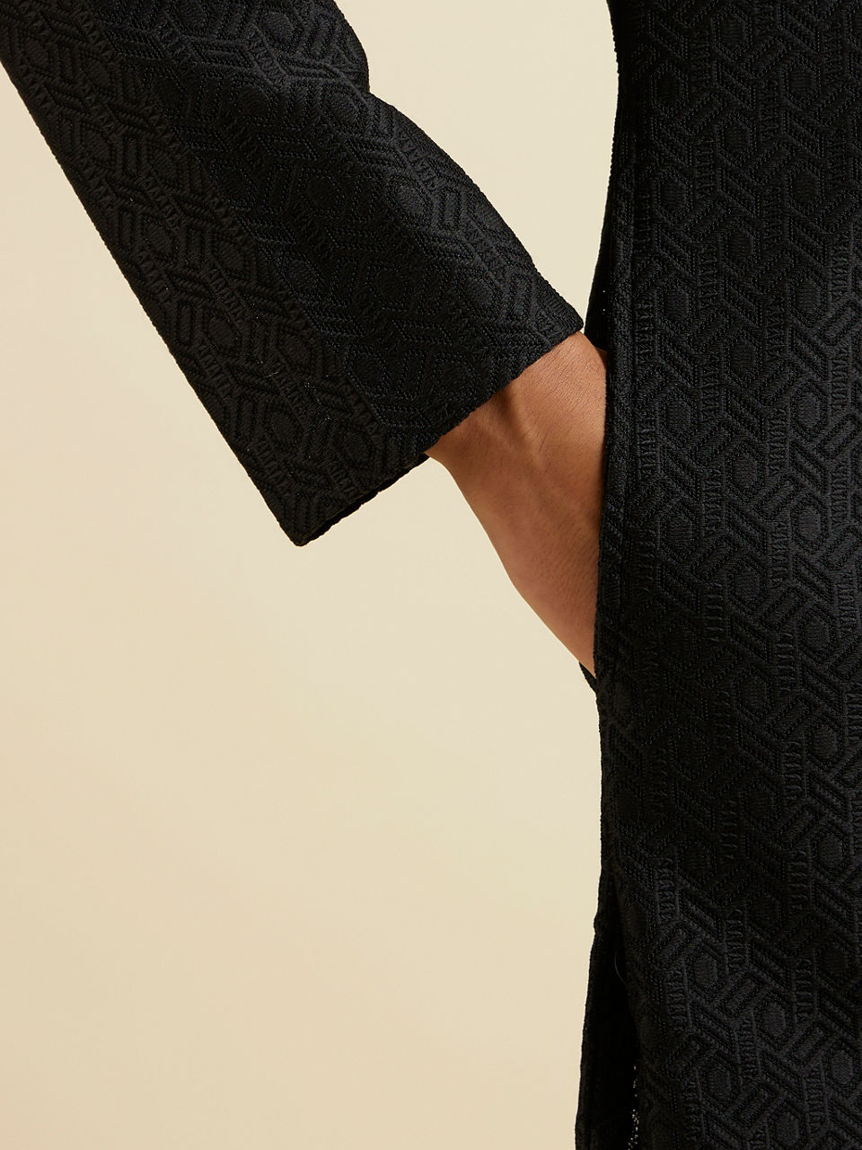 Manyavar Men Black Self Patterned Kurta Set