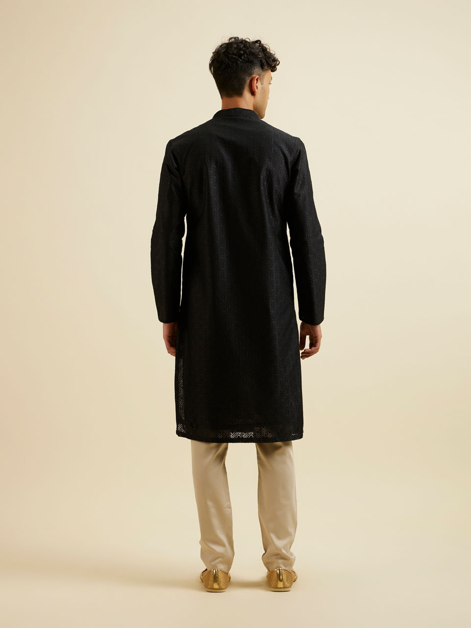 Manyavar Men Black Self Patterned Kurta Set