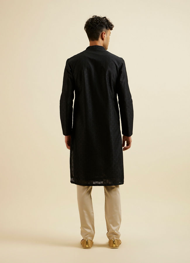 Manyavar Men Black Self Patterned Kurta Set