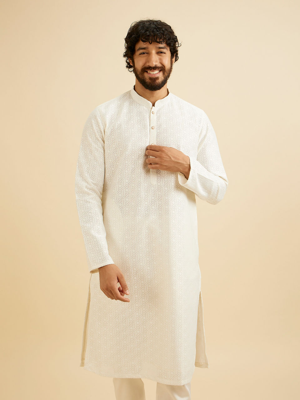 Manyavar Men Radiant Warm White Kurta Pajama