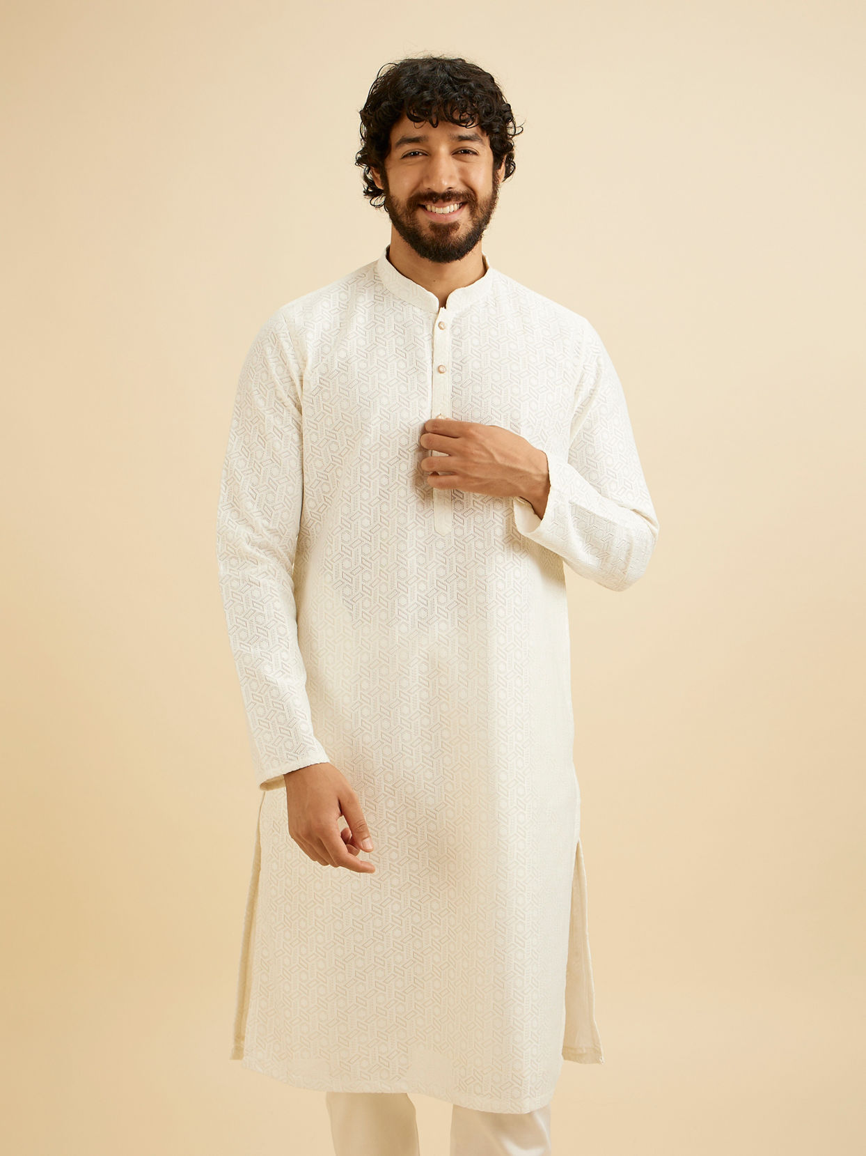 Manyavar Men Radiant Warm White Kurta Pajama image number 0