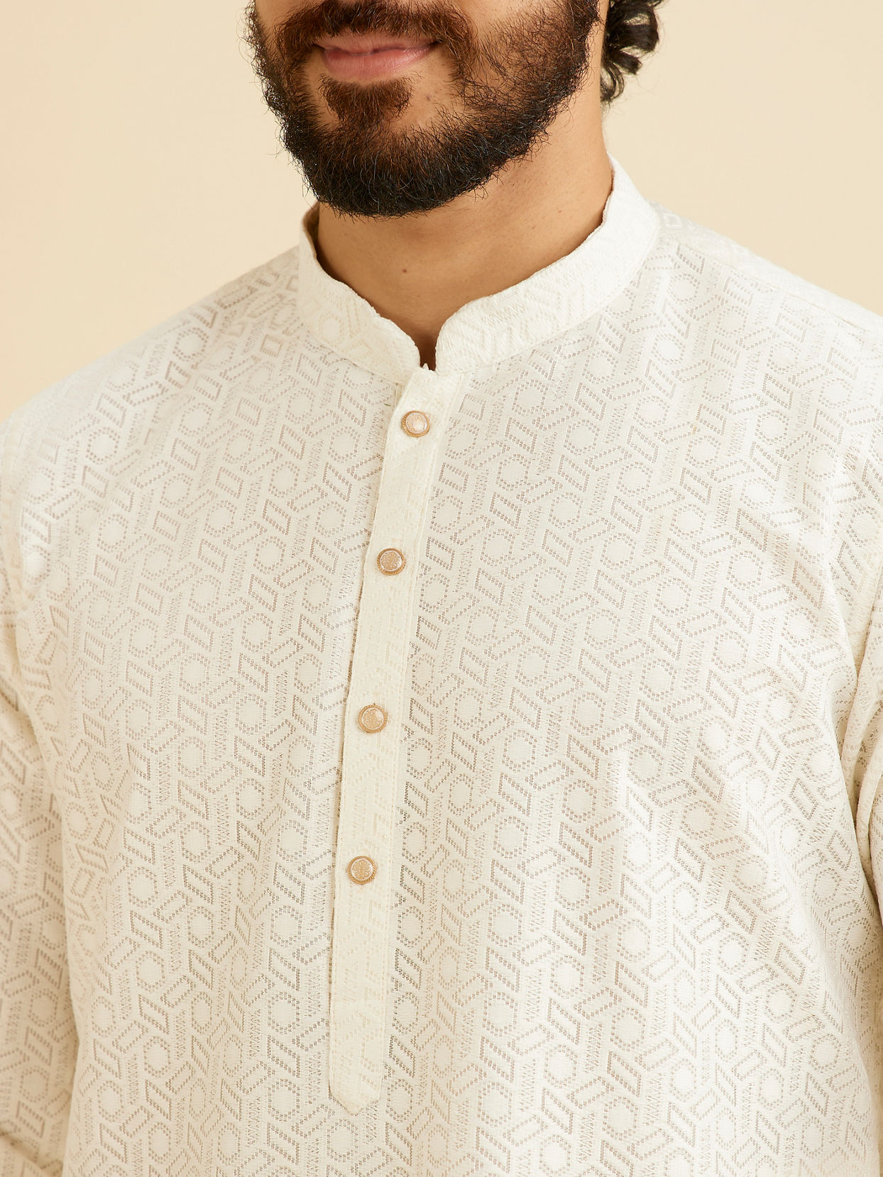 Manyavar Men Radiant Warm White Kurta Pajama