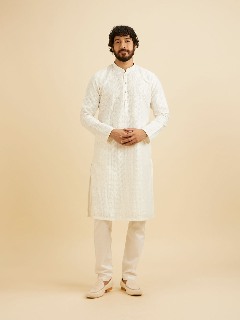 Manyavar Men Radiant Warm White Kurta Pajama