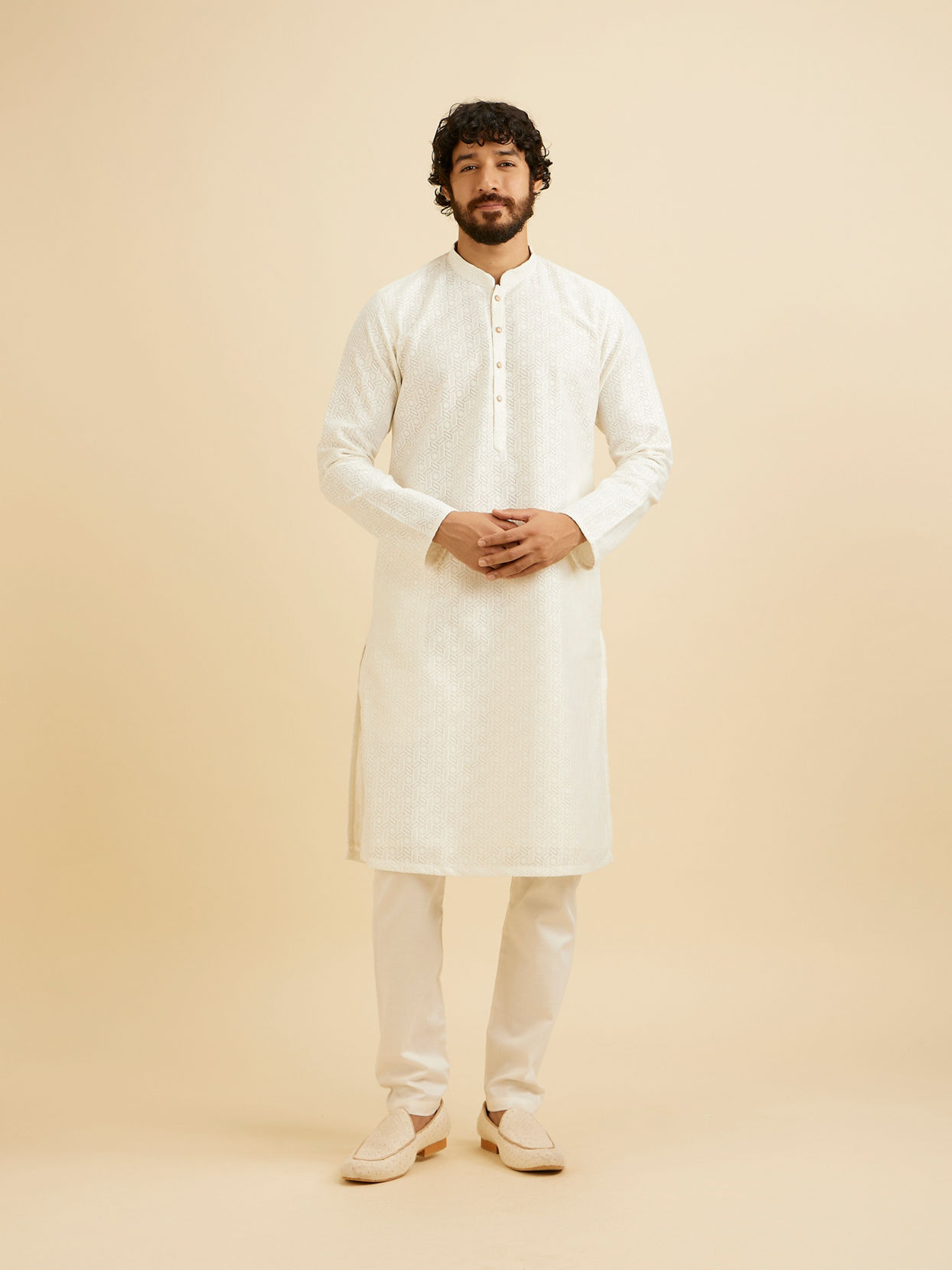 Manyavar Men Radiant Warm White Kurta Pajama