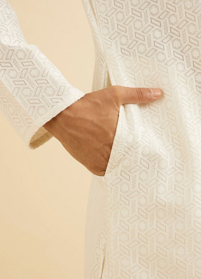 Manyavar Men Radiant Warm White Kurta Pajama image number 3