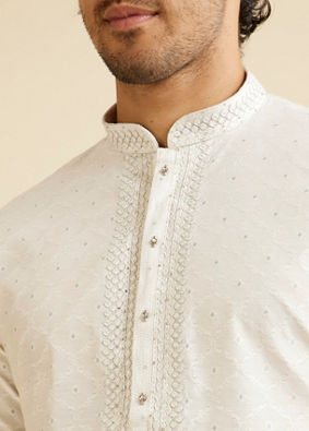 Manyavar Men Snow White Jaal Patterned Kurta Set