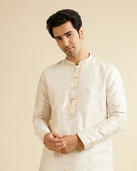 Manyavar Men Cream Pink Kurta Set with Diamond Buta Motifs