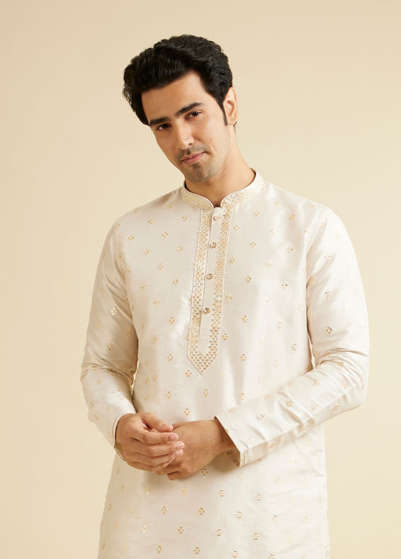 Manyavar Men Cream Pink Kurta Set with Diamond Buta Motifs