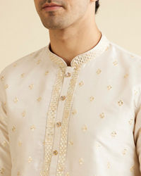 Manyavar Men Cream Pink Kurta Set with Diamond Buta Motifs