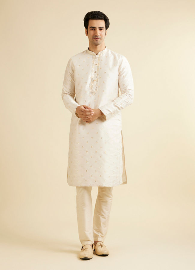 Manyavar Men Cream Pink Kurta Set with Diamond Buta Motifs