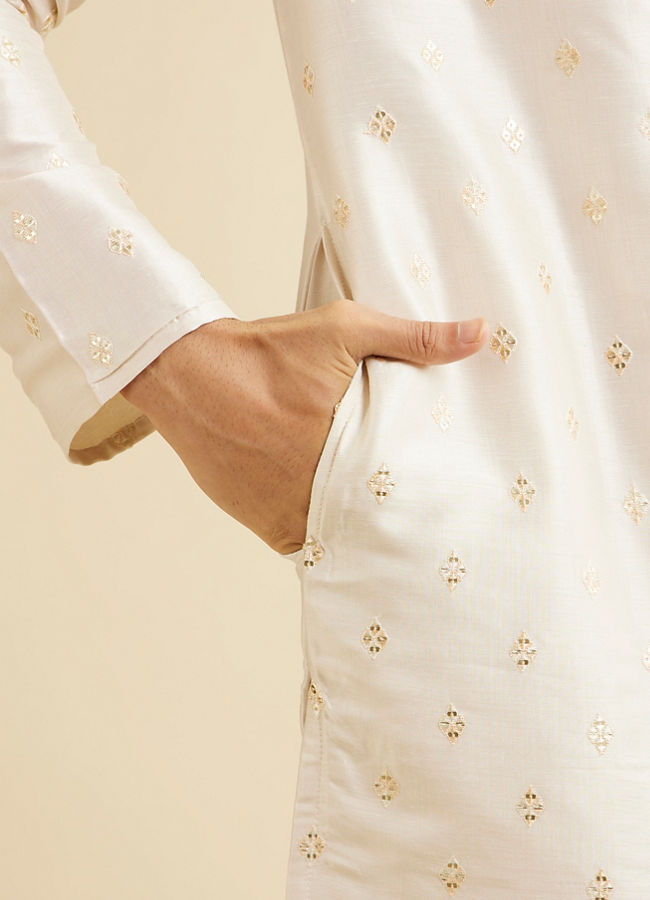 Manyavar Men Cream Pink Kurta Set with Diamond Buta Motifs