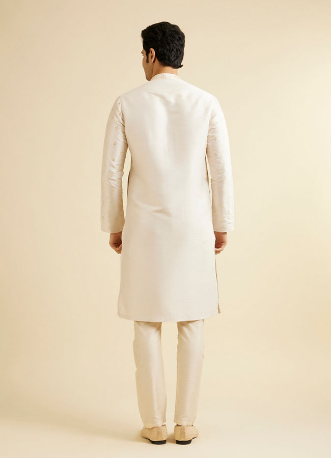 Manyavar Men Cream Pink Kurta Set with Diamond Buta Motifs