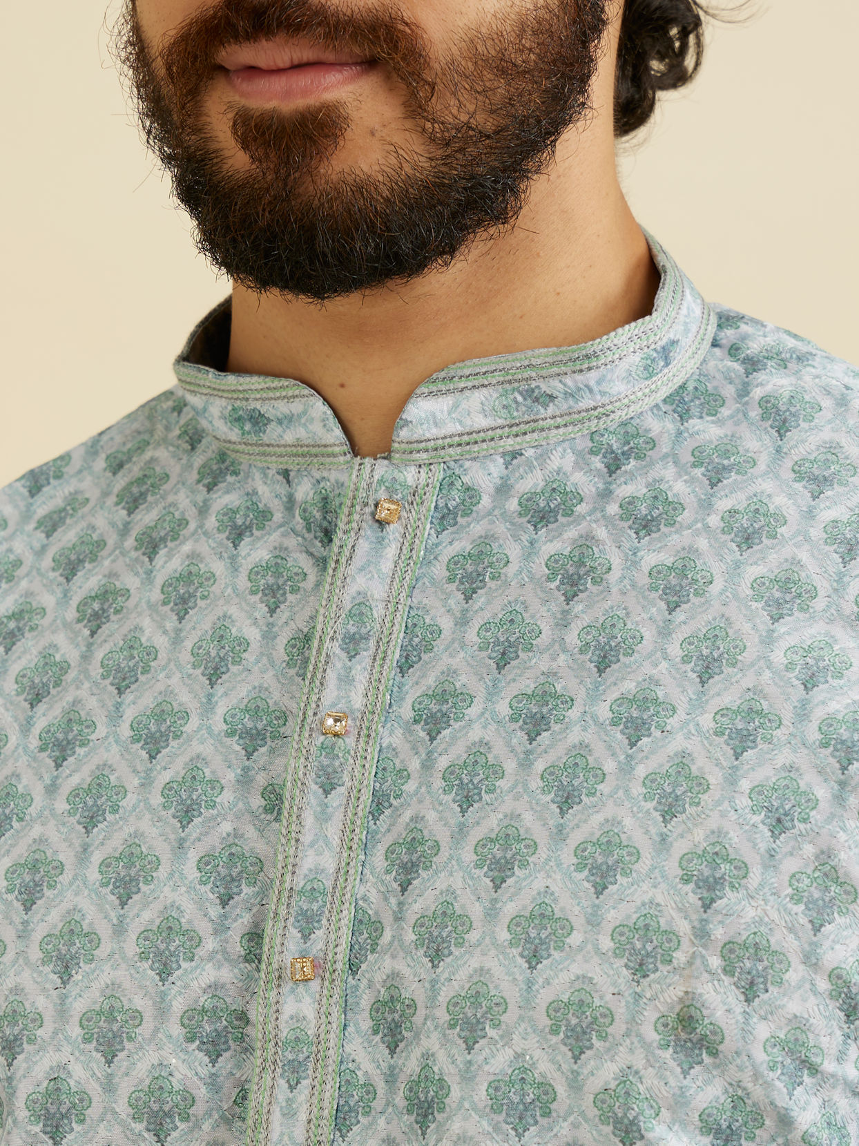 Manyavar Men Green Printed Kurta Pajama Set